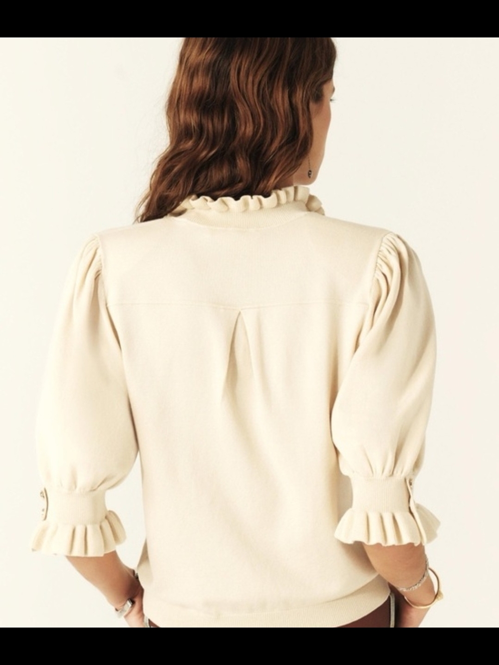 ba&sh Cream Ruffle Cuff Henley Top - Picture 2 of 9